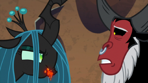 Chrysalis eating her magic on the cupcake in Tirek's face.