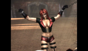 Kira chained up by Shao Kahn in Mortal Kombat (2011).