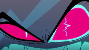 Vox seething with rage at seeing Alastor return.