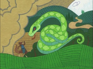 Asmodeus attacking Chickenhound (Tapestry)