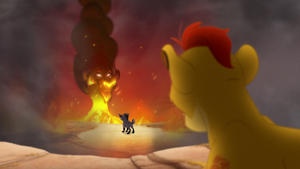 Kion briefly sees Scar talking to Janja.