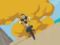 Duncan riding a motorcycle