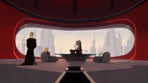 Supreme Chancellor Palpatine has a meeting with Jedi in his suite on the Republic capital of Coruscant.