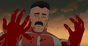 Omni-Man's regret for nearly killing his son.