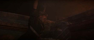 Buldeo screaming in agony as he ends up being locked and suffocating to his death in the sand-filling tomb.