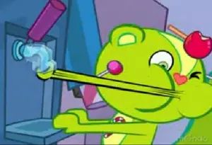 Nutty's lips get frozen on a slushy machine and he rips them off in an attempt to pull them off.