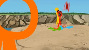 The Dark Lord stabs Yellow in the head, killing him instantly.