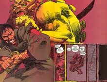 Agat being stabbed by Ronin with a samuri sword.