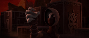 Feral was at the mercy of Ventress, who was preparing to kill him with a Force choke.