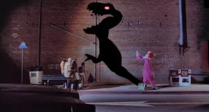 Slim with his Tyrannosaurus shadow puppet