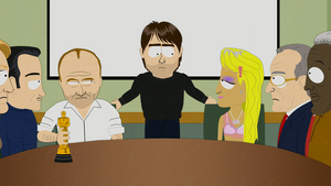 Tom Cruise speaking to all the other celebrities about being ridiculed by South Park.