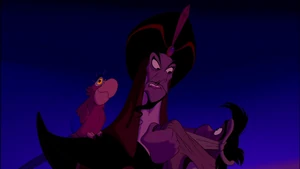 Iago as Jafar orders Gazet to bring him a mystical oil lamp.