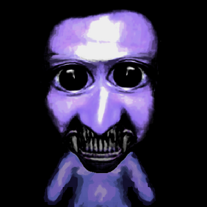 Ao Oni with its teeth bared.