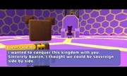 Baaren's brother asking Baaren if he wants to rule the kingdom alongside him, to which he declines.