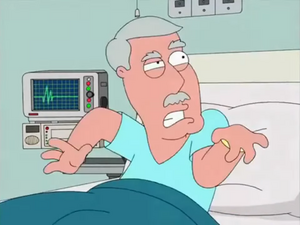 Carter having a stroke after learning his son-in-law Peter Griffin has control over Pewterschmidt Industries.