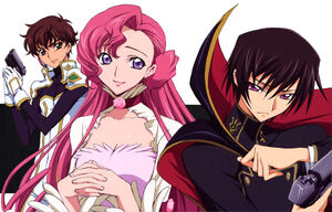 Code Geass Kururugi Suzaku, Euphemia li Britannia and Lelouch Lamperouge