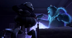 Waternoose confronting Sulley in the simulation room.