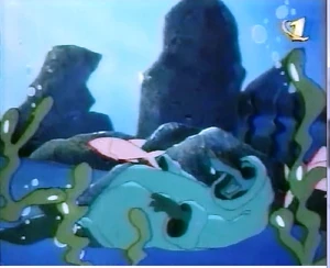 Pew's dead body lying on bottom of the sea.