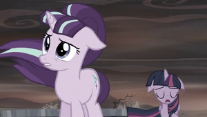 Starlight seeing that her plan failed and didn't go the way she wanted. She only wanted revenge on the Mane Six and make everything go her way again, but would end up destroying all of Equestria.