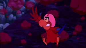 "Goodbye! See ya!"-Iago mockingly waving goodbye to Aladdin after Jafar banishes him to a frozen wasteland.