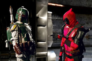 Boba Fett facing Deadpool in Epic Rap Battles of History.