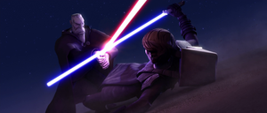 Skywalker managed to summon his weapon back to his hand in time to block Dooku's attack.