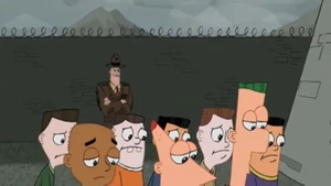 The Sergeant grinning evilly as the children become miserable in the school.