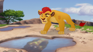 Scar's spirit appears in place of Kion's reflection.