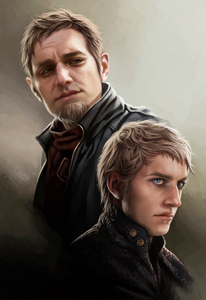 Young Tywin with his father Tytos Lannister.