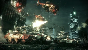 Arkham Militia 1.jpg (1.28 MB) A group of militia tank drones and aerial drones in battle.