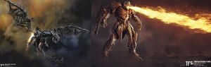 Concept art of Megatron for The Last Knight, featuring his unused Cybertronian dragon alternate mode and the ability to breath fire from his mouth.