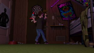 "To infinity and beyond! Whoo-hoo! " - Sid picks up Buzz, stealing his catchphrase, and opens his door and went outside to his backyard.