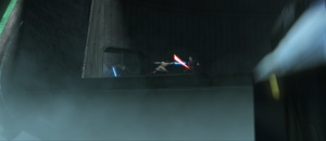 Kenobi and Skywalker fight Count Dooku on the platform.