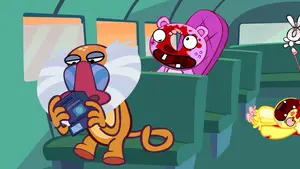 The Baboon sitting on the school bus.