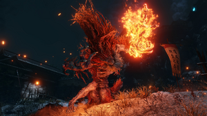 The Demon of Hatred attacking with fire.