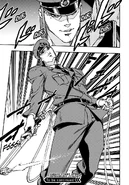 Karaiya about to attack Josuke with a blowtorch.