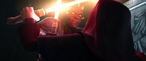 Maul bashing both blades against Sidious.