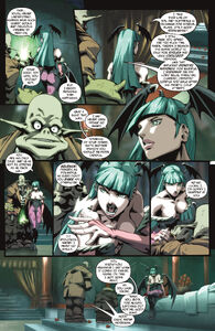 Morrigan speaking with Lucien and Mudo about her father.