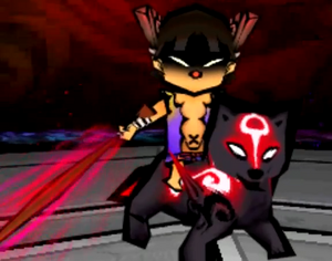 Dark Chibiterasu in battle.