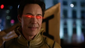 Thawne staring at Iris just as he is about to escape.