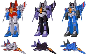 The Original Seekers: Starscream, Skywarp, and Thundercracker.