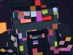 The glitched Prismarine Colossus in Above and Beyond attacking Jesse, Petra, Jack, and (determinantly) Romeo.