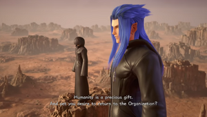 Saïx welcoming Vexen back into Real Orgainization XIII before the two would work together behind the scenes.
