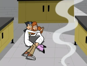 Past Vlad saves Past Maddie from the ecto blast.