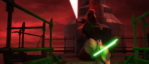 Sidious tries to get the upper hand in the duel.