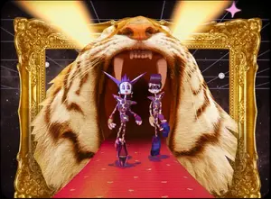 Velvet and Veneer with felines costumes.