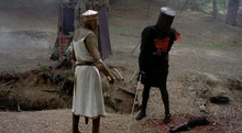 The Black Knight's arm is cut off.