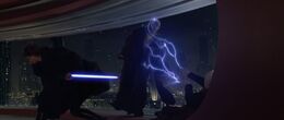 After Anakin disarmed Windu, Sidious blasted the Jedi with lightning.