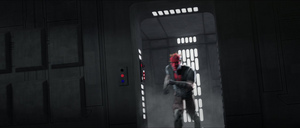 As the ship began falling out of the sky and onto the moon's surface, Maul made his way to the hangar.