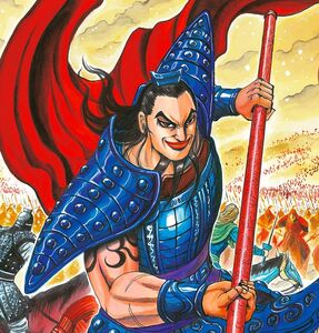 Ou Ki, Great General of the Qin Kingdom and last member of the first generation of the Six Great Generals - Slain in a fierce duel and later combat between the two with unwanted help from Gi Ka.